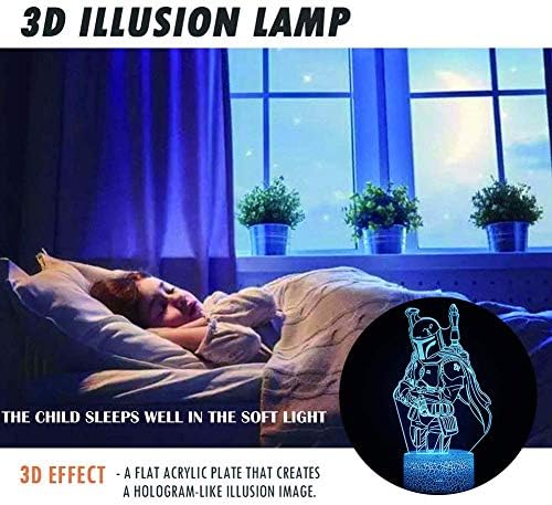 Лека нощ 3D Illusion Boba Fett, Декоративна лампа с дистанционно управление с променящ се 7 цвята - Идеален подарък за деца и фенове на Междузвездни войни