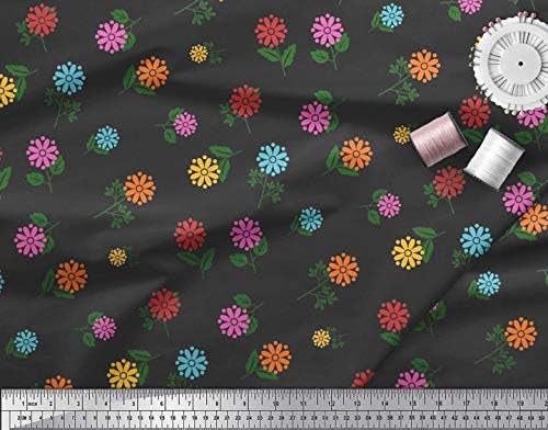 Художествена тъкан от futon трикотаж Soimoi с щампи на точки, листа и цветя модел ширина 58 см