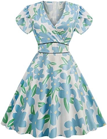 Женствена рокля-люлка в ретро стил на 1950-те години, трапецовидна форма, с къс ръкав и V-образно деколте, винтажное един коктейл рокля за абитуриентски бал, рокли за а?