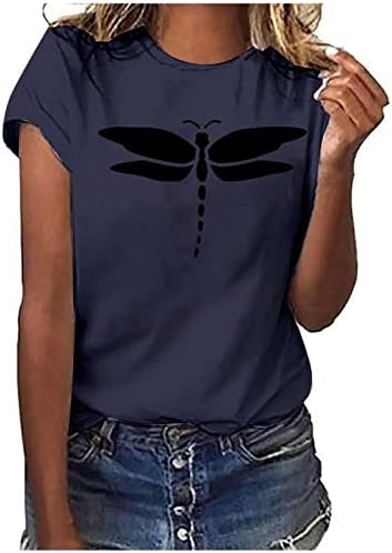 Летни Блузи Ежедневни Тениски Свободно Намаляване С Къс ръкав Летни Тениски на Топ Dragonfly Модни Работни Блузи и Топове