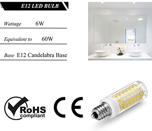 Led лампа SumVibe E12 капацитет 6 W, лампа-канделябр E12 Капацитет от 60 Вата в изражение, 550 Lm, лампа E12 с регулируема яркост при дневна светлина, бяло 6000 К, 6 Бр. в опаковката