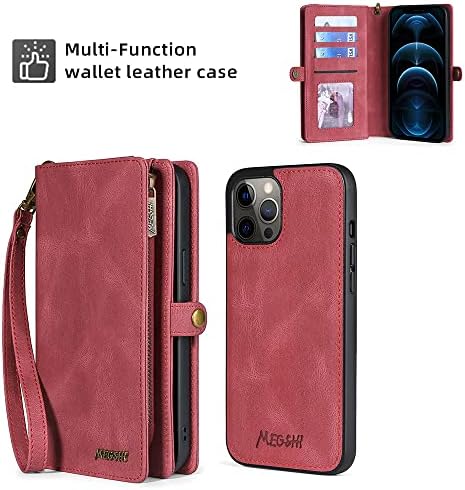 Съвместим с TwoHead чанта-портфейл за iPhone 12 Pro Max с държач за карти и чантата с цип, Женски/Мъжки Чанта-портфейл от изкуствена кожа 12 Pro Max, свалящ-портфейл с магнитна цип з