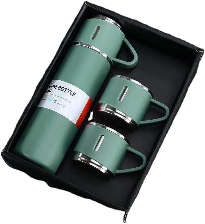 Термос от неръждаема стомана Numafa 500 мл/16,9 унция с вакуумна изолация, бутилка с чаша за кафе, топла напитка и студена вода.(Зелен, комплект)