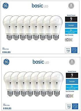 Led лампа дневна светлина GE Basic 60-Ватов еквалайзер A19 (8 лампи) - Комплект от 2 (16 лампи)