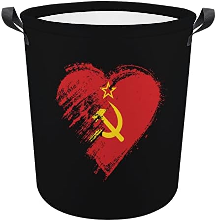 Аз Обичам Съветския Съюз Сърцето Флаг на СССР, Кошница за Дрехи с Дръжки с Кръгла Сгъваема Кошница За Дрехи