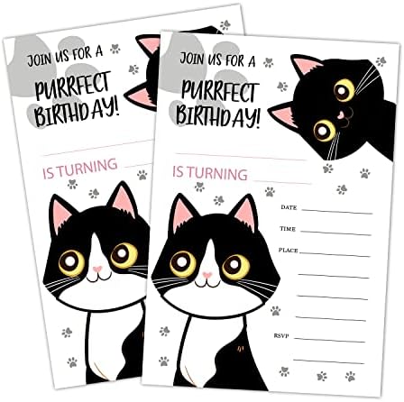 Покани, Картички за Рожден Ден, коте SUIXO, Покани за рожден Ден приятен розов котка, за да проверите за празнуване на котешки купоните за момчета и момичета, 20 Картичк?