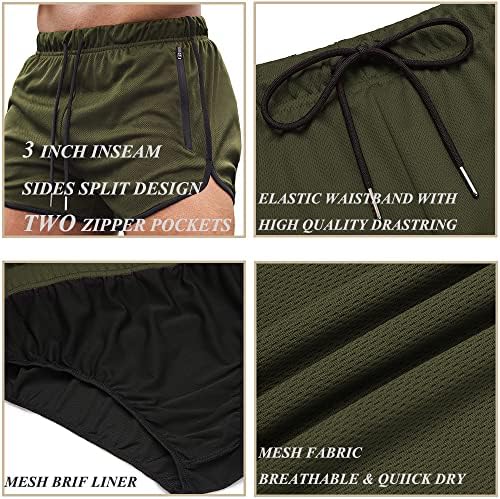 Мъжки Спортни Шорти за Бягане COOFANDY от 2 Опаковки, 3-Цолови Спортни къси Панталони за Фитнес зала с Джобове с цип