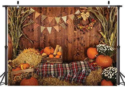AIIKES 8x6FT Есента Фотофон за Деня на Благодарността, Селски Дървена Дъска, Навес, Култура, Фон за Снимки, Есенни Листа, Тиква, Цвете, Портрет На Дете На Рожден Ден, Декора