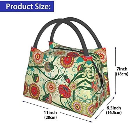 Чанта за обяд Evealyn в ретро стил с флорални принтом, Преносима богат на функции Термоизоляционная чанта, Подходяща за пикници, пътувания в офис