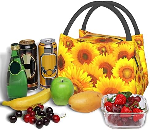 Чанта за обяд Evealyn жълт цвят с принтом Семки, Преносима богат на функции Термоизоляционная чанта, Подходяща