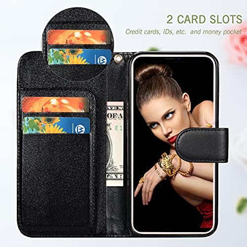 Чанта-портфейл FLYEE, съвместим с iPhone 14 pro с държач за карти, Луксозен кожен калъф-портфейл Премиум-клас,