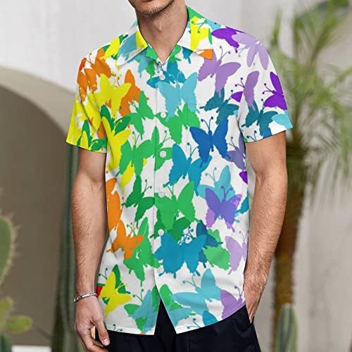 Мъжки ризи Rainbow Пеперуда С Къс ръкав и V-образно деколте, Графични и Тениски с Копчета, Плажни Ризи