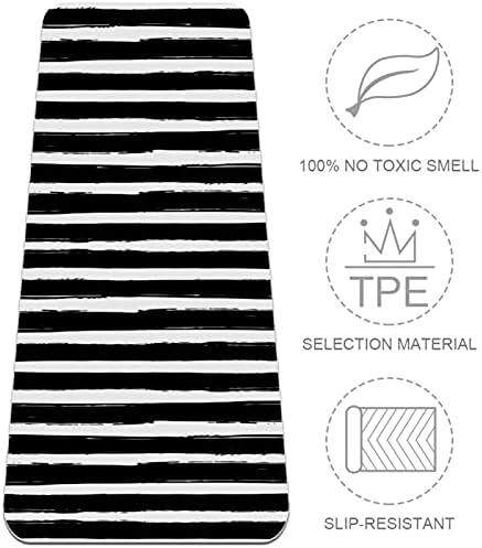 Ръчно декориран Дебела подложка за йога в черно-бяла лента от Премиум-клас, в екологично Чист Гумена подложка