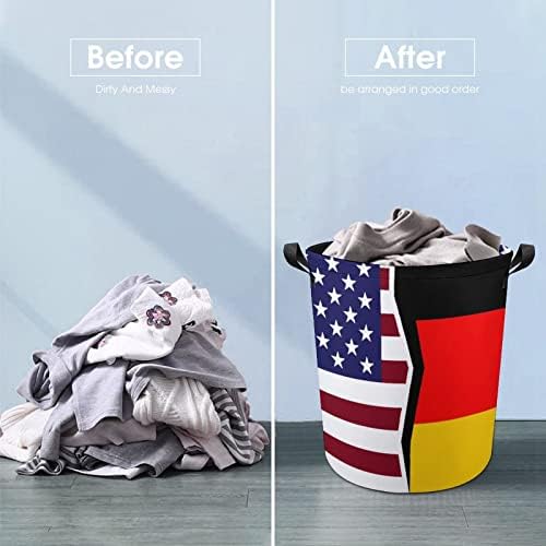 Кошница за дрехи с Флаговете на Съединените Щати и Германия, Сгъваема Висока Кошница за Дрехи с Дръжки, Чанта