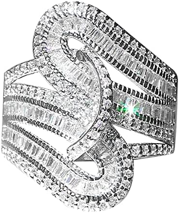 Двойка пръстени с диаманти диаманти принцеса, модерно луксозно дамско ангажимент бижута пръстен с роза (сребро,
