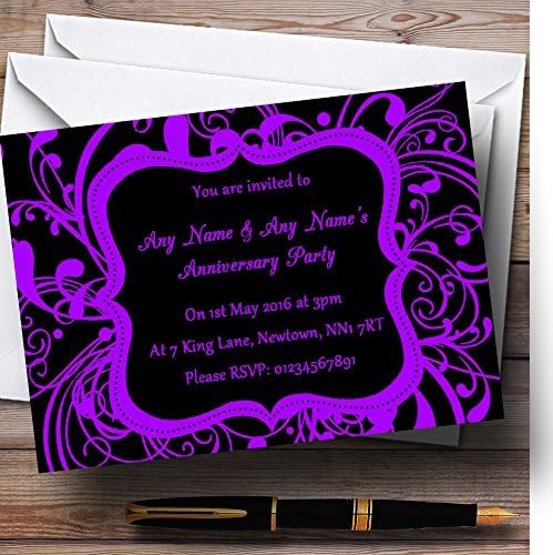 Персонални Покани за участие в Юбилейни парти в стил Card Zoo Black & Purple Завъртете Deco