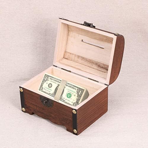 Дървена Реколта Кутия за Монети с Ключалка, Ретро Кутия За Съхранение на Съкровища, Калъф за Деца