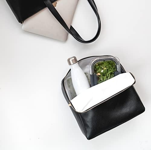 Модерна чанта за Пикник | Изолирано чанта за Обяд | Стилна и Просторна Изолирано чанта-хладилник От веганской на кожата Отвън + Случайна Вътрешна част - Черен