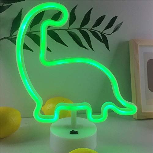 Неоновите нощна светлина във формата на Динозавър със Зелена Лампа, Захранван от USB и батерия, Декор за Сватбени