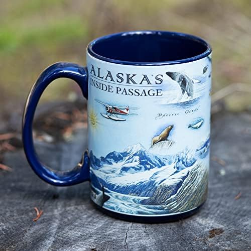 Керамична чаша Xplorer Maps Alaska Inside Passage Map (Големи от 16 унции) за кафе, чай, какао, горещ шоколад,