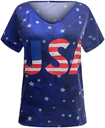 Тениска за Жени, Летен Пуловер с V-образно деколте и Къс Ръкав, Блузи с Принтом на Деня на Независимостта, Юбилейна Тениска, Блуза