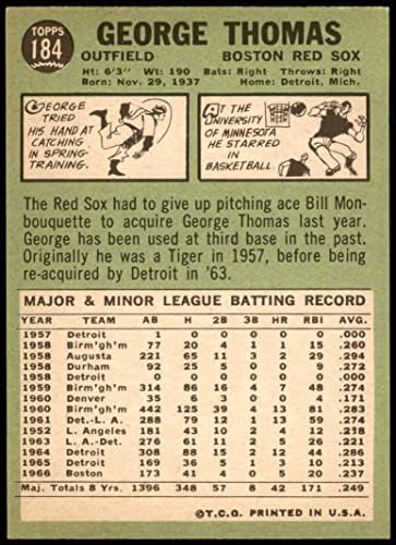 1967 Topps 184 Джордж Томас Бостън Ред Сокс (бейзболна картичка) EX/MT Red Sox