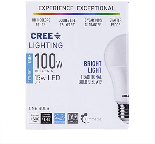 Led крушка Cree Lighting A19 мощност 100 Вата в изражение, 1600 лумена, с регулируема яркост, дневна светлина