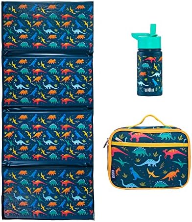 Чанта за обяд Wildkin Kids и Комплект от стоманени бутилки за вода, с тегло 14 Грама с Винил Мат за Власинките (динозаврите джурасик парк)