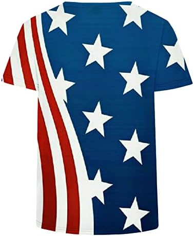 Западните Ризи за Жени, Върхове с Принтом Американския Флаг, Тениска с V-образно деколте и Къс Ръкав, Блузи