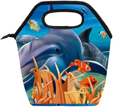 Дамски Чанта за обяд GUEROTKR, Кутия за Обяд за мъже, Дамски Кутия за Обяд, сини морски делфин с цветен модел