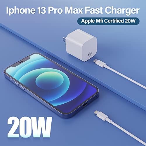 Зарядно устройство за iPhone 13 14, 【Сертифицирано от Apple Пфи】 Блок на бързо зарядно устройство, USB PD C мощност 20 W, 2 комплекта с 6-футовым кабел Type C-Lightning за iPhone 14 Pro Max /14 Pro/13