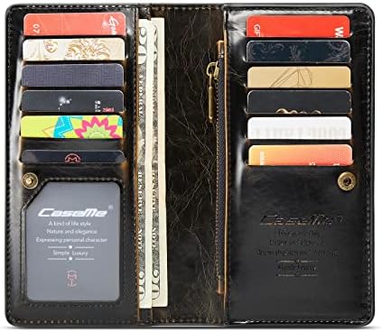 Кожен калъф-портфейл Arlgseln за мобилен телефон, държач за 12 карти, Универсално Чанта-портфейл с цип за iPhone 11 Pro Max / SE, Galaxy S20 Ultra / Note 10 Plus / A70 (кафяв)