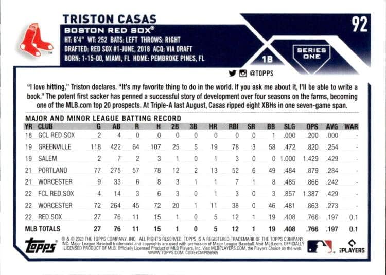 2023 Topps 92 Тристон Касас, Ню Йорк-Нов MT RC Red Sox