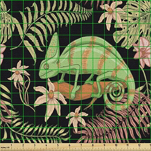 Тропическа плат Ambesonne by The Yard, Гущер-Хамелеон и Диви цветя в Екзотична Декоративна Влечуги, Декоративна тъкан за тапицерия на мебелите и акцентите в дома, 3 Ярд, Тъмно