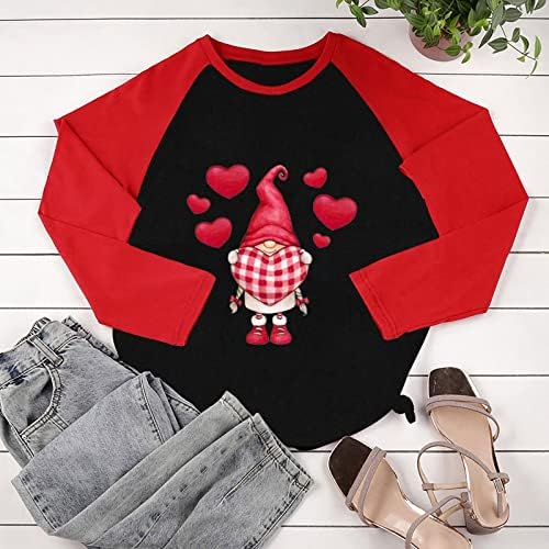 Женски Романтични Ризи с участието на Gnome за Ден на Свети Валентин, Върхове със Сърце и Цветен Блок, Пуловер