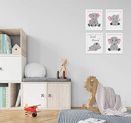 Комплект декор за детска стая със слон от четири артистични щампи с размер 8 x 10 инча, без рамка - чудесно