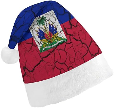 Реколта Плюшен Коледна Шапка с Флага Хаити, Палави и Сладки Шапки на Дядо Коледа с Плюшени Полета и Удобна Подплата, Коледна Украса