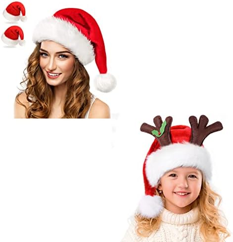Коледна шапка RJVW, шапка на Дядо Коледа за възрастни, шапка на Дядо Коледа за деца, унисекс, кадифе класическа