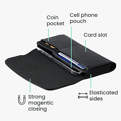 Универсален калъф kwmobile за смартфони - Калъф от изкуствена кожа с клип за колан за съхранение на телефони и карти - Черен