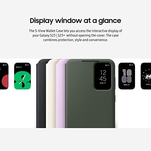 Чанта-портфейл за SAMSUNG Galaxy S23 S-View за телефон, Защитния капак с Отделения за карти, Прозрачен прозорец