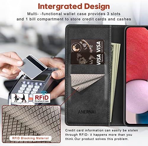 Чанта-портфейл ANERNAI за Samsung Galaxy A13 4G / 5G, устойчив на удари калъф-награда от изкуствена кожа с панти