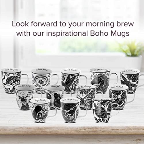 Karma Gifts 16 унции Черно-Бяла Чаша в стил Бохо Rainbow - Скъпа Чаша за кафе и чай - Керамични чаши за Кафе