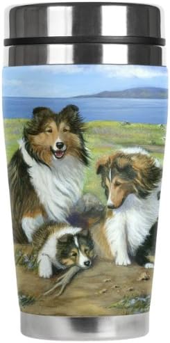 Чаша за пътуване Gone Doggin Shetland Sheepdog 3-16 Грама от Неръждаема Стомана с Изолиран Капак с Чертеж