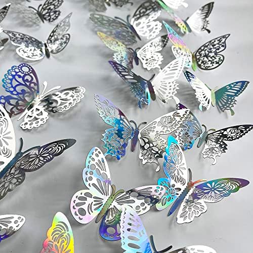 72 бр. Лазерни Пеперуда Стикер На Стената Стикер 3D Метална Художествена Пеперуда Монтиране на Украса САМ Летящи