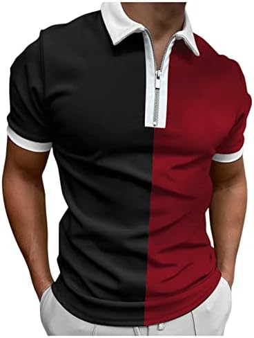 ZDDO Мъжки Ризи с къси ръкави в стил Мозайка с Цветен Блок, с цип, С Къси Ръкави, по-Големи Размери, Блузи За
