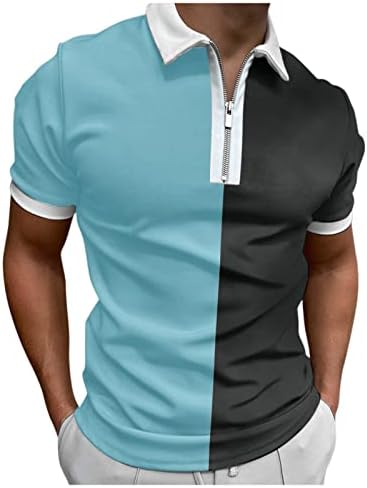 ZDDO Мъжки Ризи с къси ръкави в стил Мозайка с Цветен Блок, с цип, С Къси Ръкави, по-Големи Размери, Блузи За