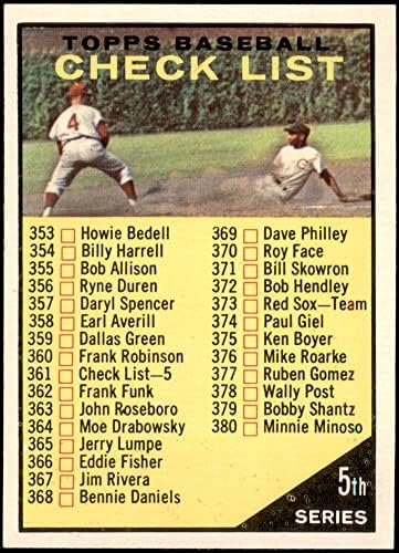 1961 Topps 361 BLK списък 5 (Бейзболна картичка) (Има надпис Topps Baseball черни букви и без реклама на гърба)