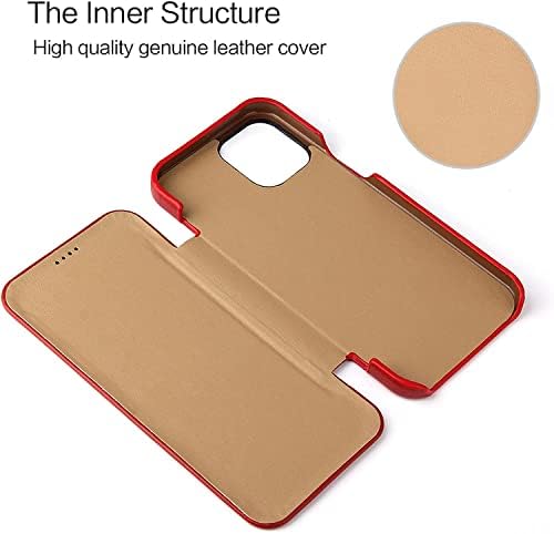 Калъф KANGDD за iPhone 14, Калъф-награда от естествена кожа с панти капак и Магнитна закопчалка, Сгъваем калъф-награда за iPhone 14 6,1 инча 2022 (Червен цвят)