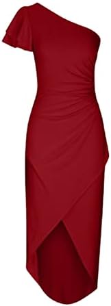 FAMOORE Дълга Вечерна рокля за жените, Женски Лятното Модно Елегантен Коктейл Рокля с Едно рамо 2023, Однотонное