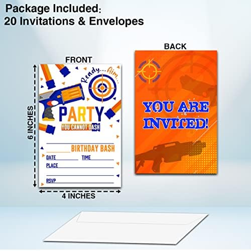 Покана за рожден ден в стил война с стрелички NYCTUG (4 X 6), двустранен покани на парти с бластерным оръжие